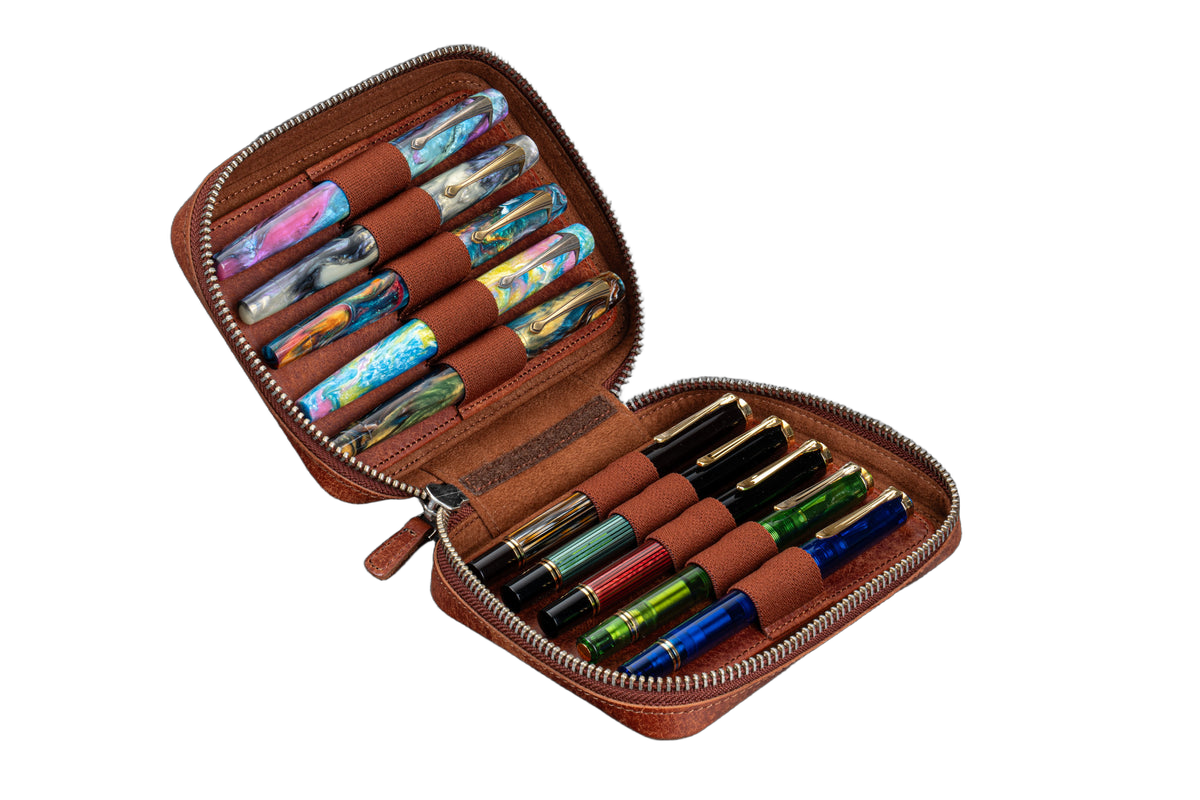 Galen Leather Co. Expansi Wide Zippered 10 Slot Pen Case - Aged Copper