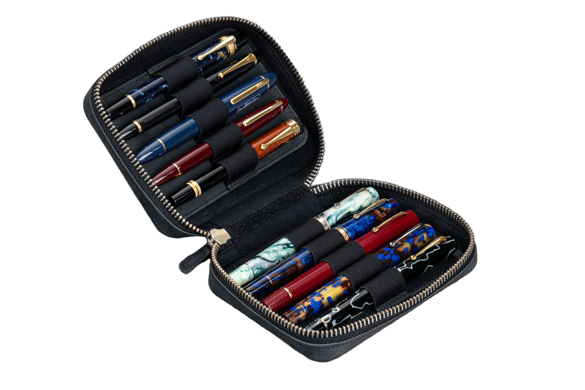 Galen Leather Co. Expansi Wide Zippered 10 Slot Pen Case - Crazy Horse Graphite