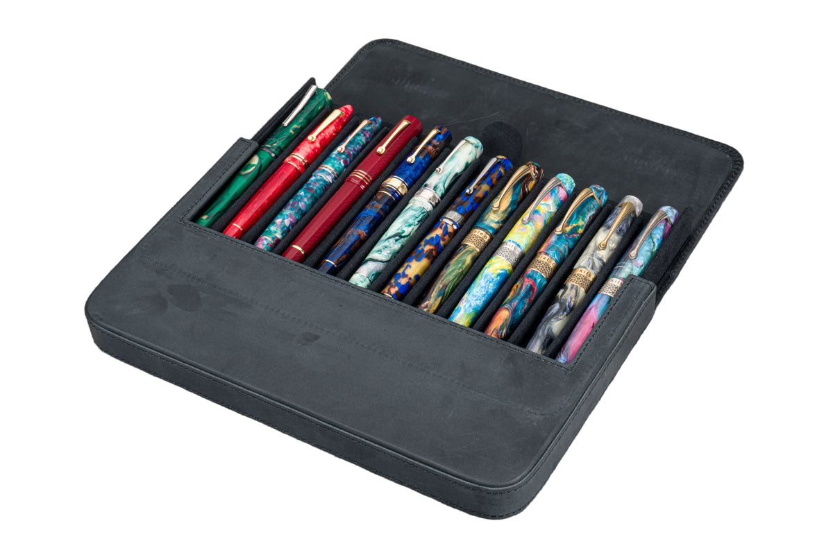 Galen Leather Co. Magnum Opus 12 Slot Hard Magnetic Pen Case - Crazy Horse Graphite