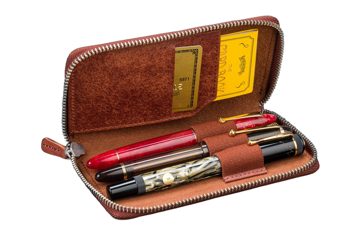 Galen Leather Co. Zippered 3 Slot Pen Case - Aged Copper