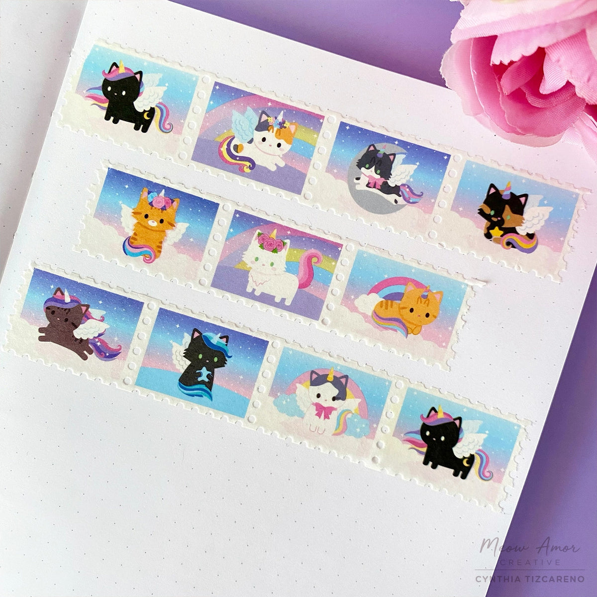 Meow Amor Creative Washi Tape - Unicorn Pegasus Cats Stamp