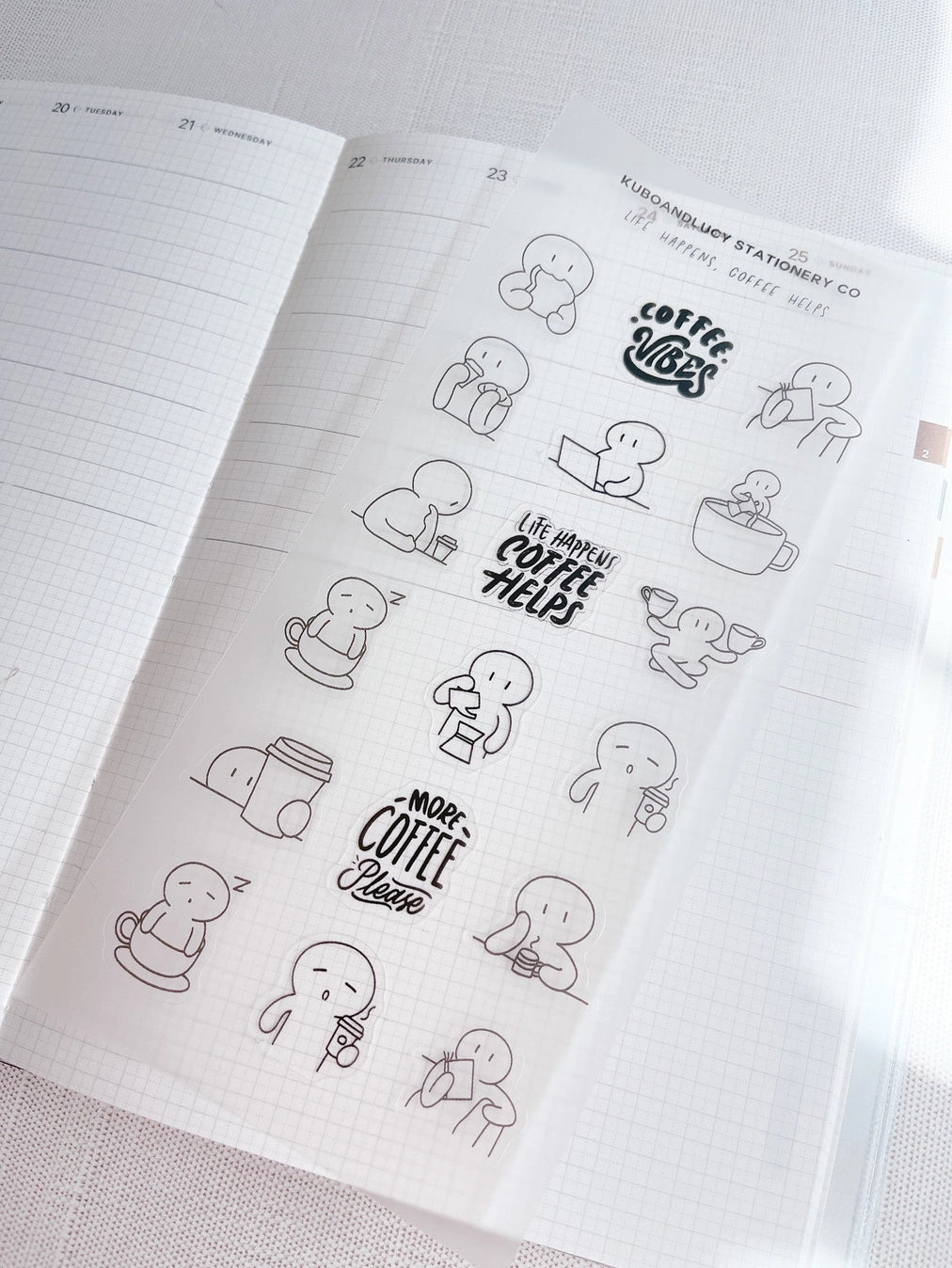 Kuboandlucy Stationery Co. Sticker Sheet - Life Happens, Coffee Helps