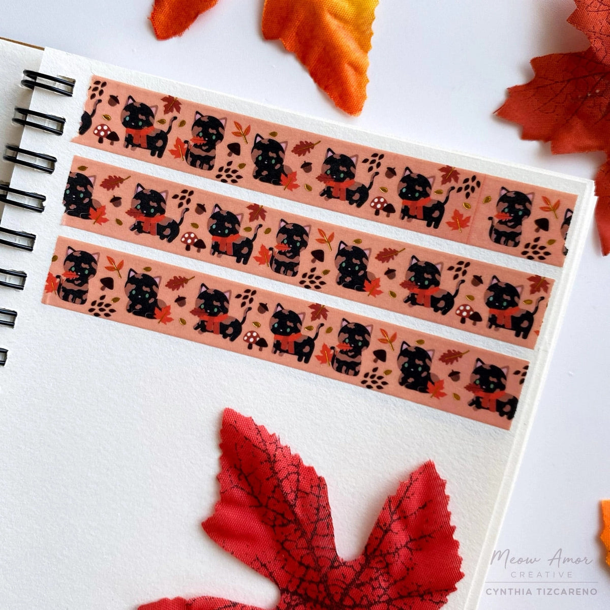Meow Amor Creative Washi Tape - Autumn Tortie Cat Gold Foil