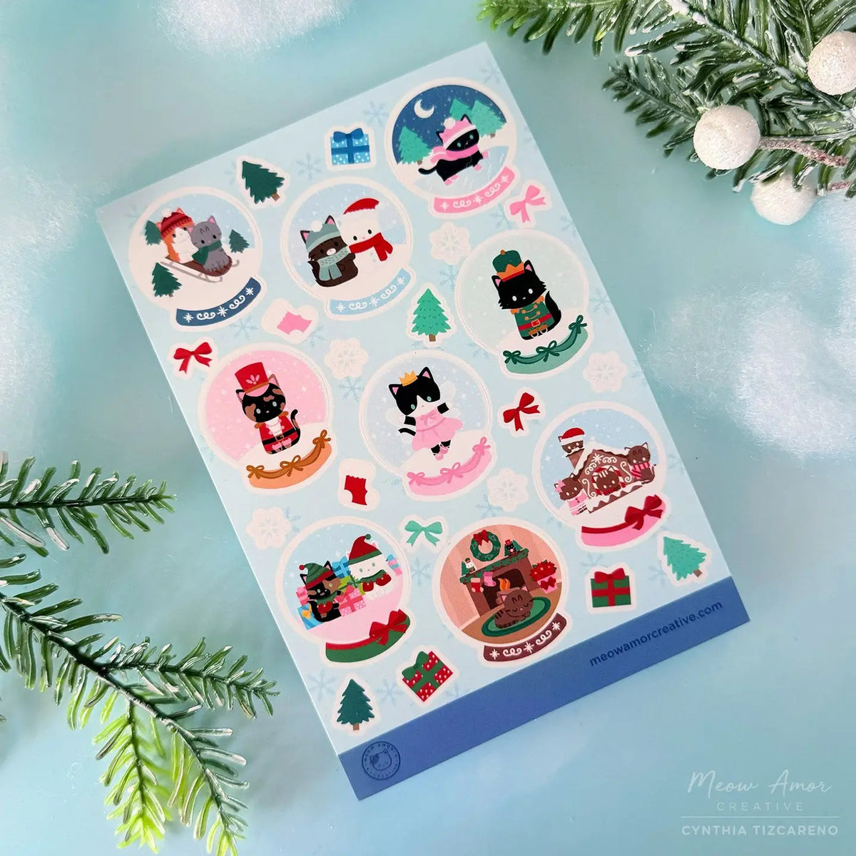 Meow Amor Creative Sticker Sheet - Snowglobe
