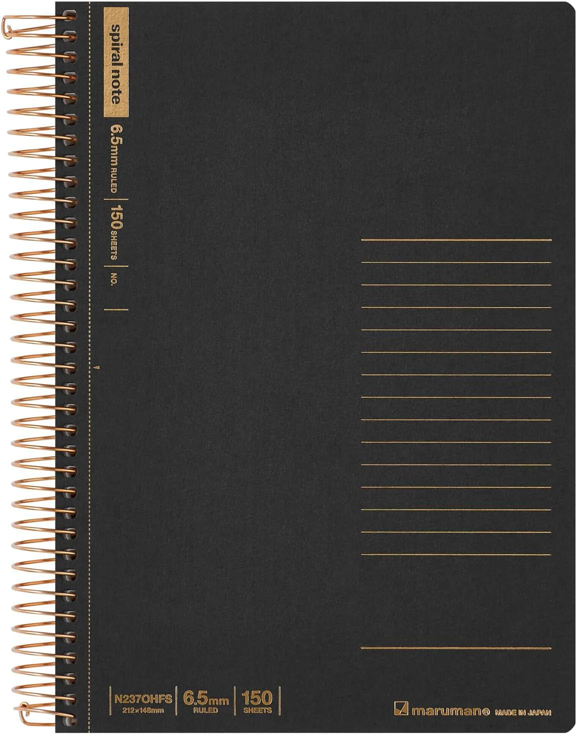 Maruman Notebooks A5 Spiral Note - 150 Sheets Lined Black
