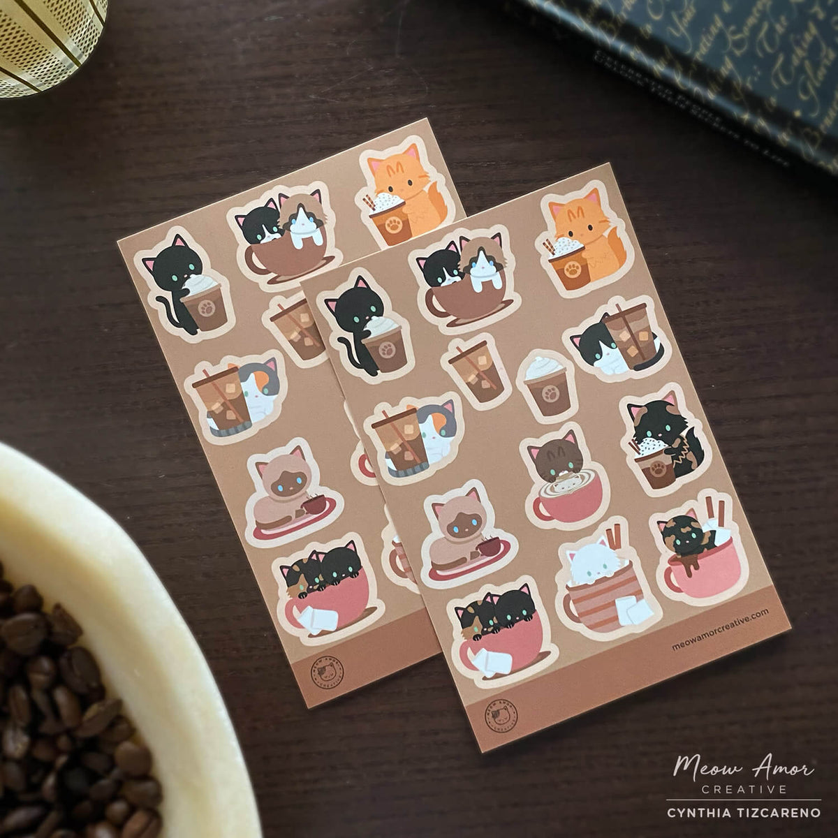 Meow Amor Creative Sticker Sheet - Coffee Cats