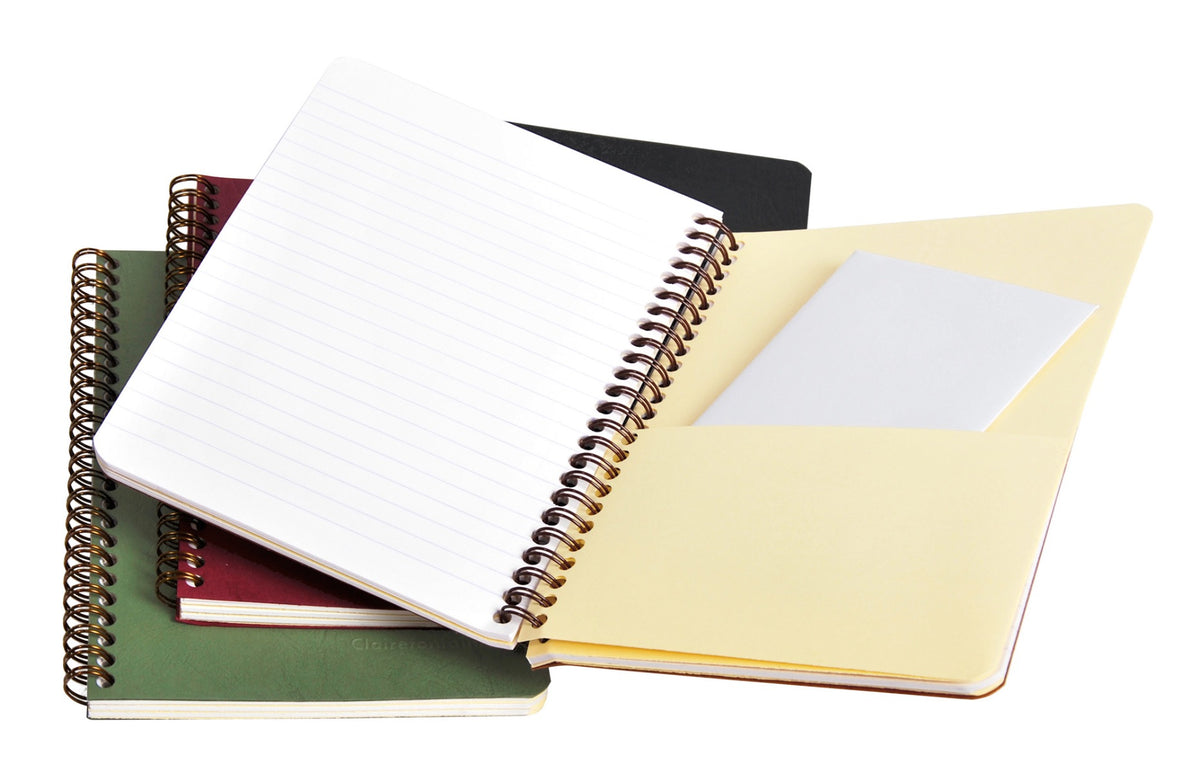 Clairefontaine Basics - A5 Side Wirebound Notebook With Pockets- Rose Lined