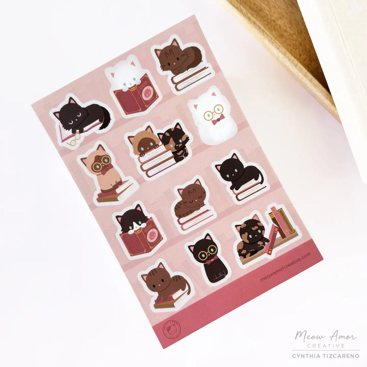 Meow Amor Creative Sticker Sheet - Blush Book Cats