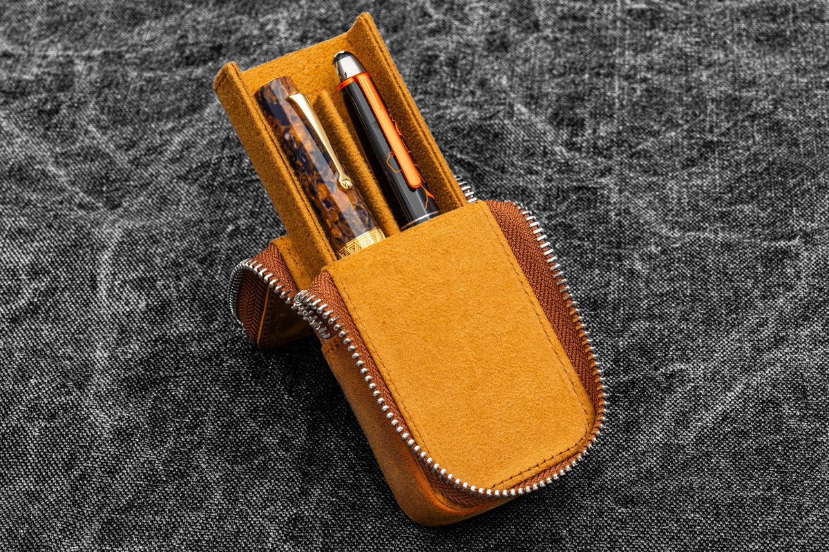 Galen Leather Co. Zipper Magnum Opus 2 Slot Hard Pen Case - Crazy Horse Brown
