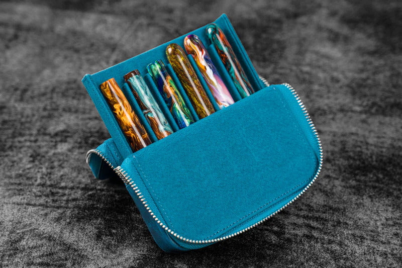 Galen Leather Co. Zipper Magnum Opus 6 Slot Hard Pen Case - Crazy Horse Ocean
