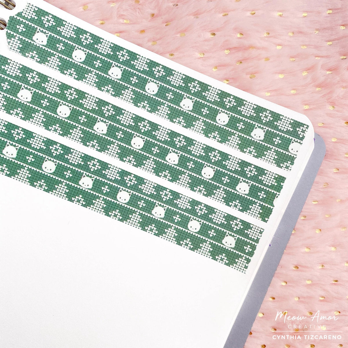 Meow Amor Creative Washi Tape - Green Christmas Cat