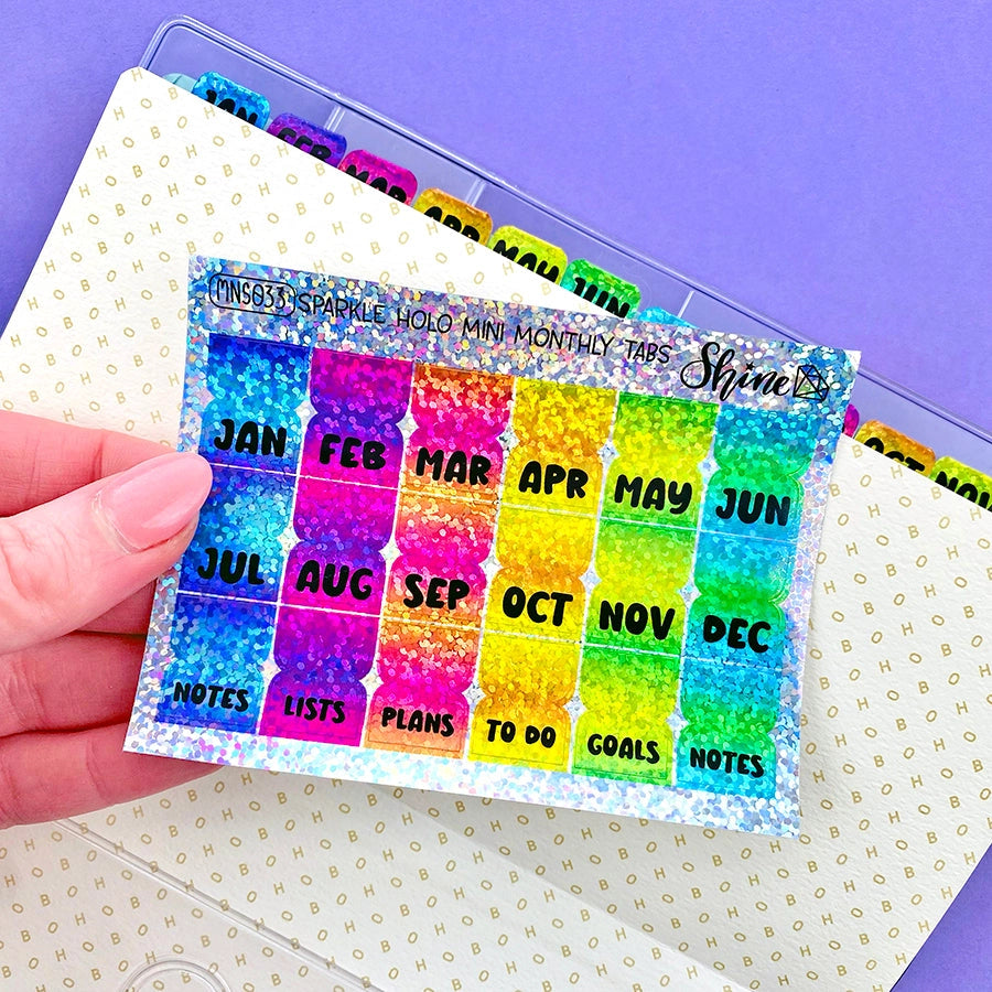Shine Sticker Studio Mini Monthly Tabs - Rainbow Holo Sparkle Foil