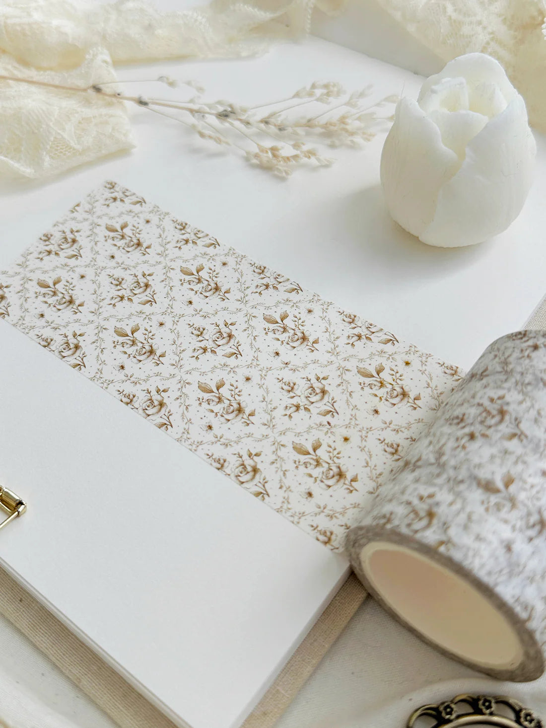 Leelajournals Washi Tape - Ivory Rose Trellis