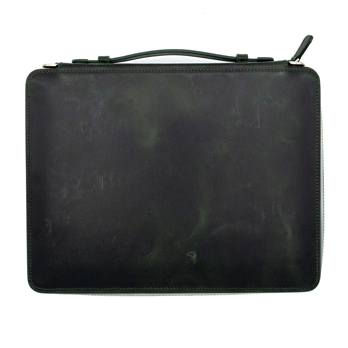 Galen Leather Co. Leather Compendium Bag - A4 Zippered Folio Organizer - Crazy Horse Green