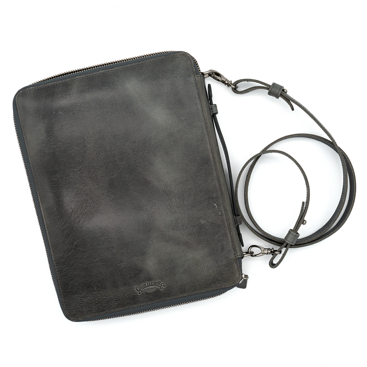 Galen Leather Co. Leather Compendium Bag - A4 Zippered Folio Organizer - Crazy Horse Smoky