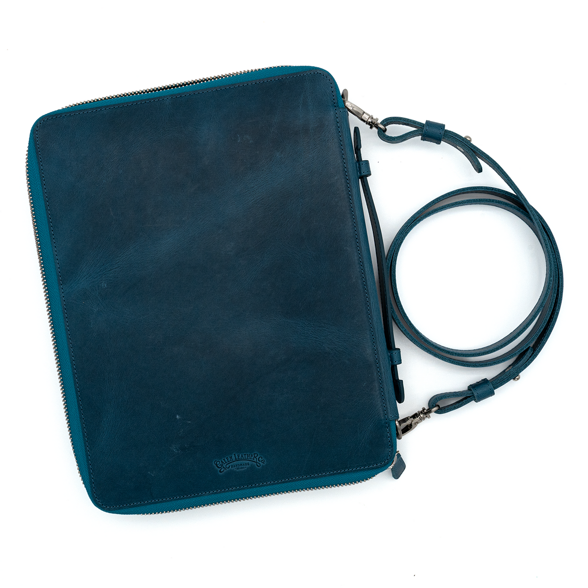Galen Leather Co. Leather Compendium Bag - A4 Zippered Folio Organizer - Crazy Horse Ocean