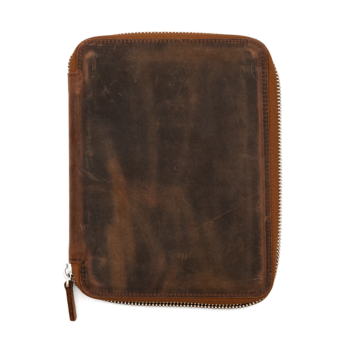 Galen Leather Co. Zippered 10 Slot Pen Case with A5 Notebook Holder Havana Brown