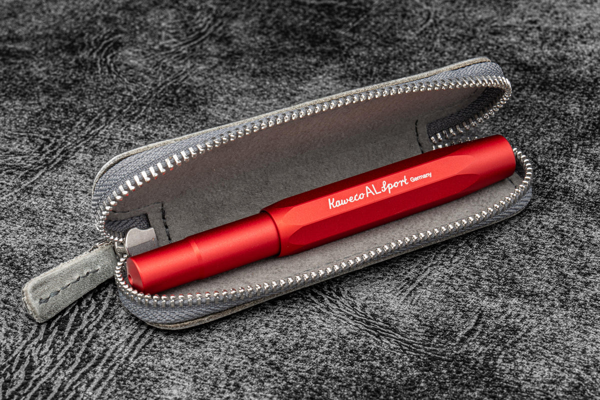 Galen Leather Co. Zippered Single Pen Case For Kaweco - Crazy Horse Smoky