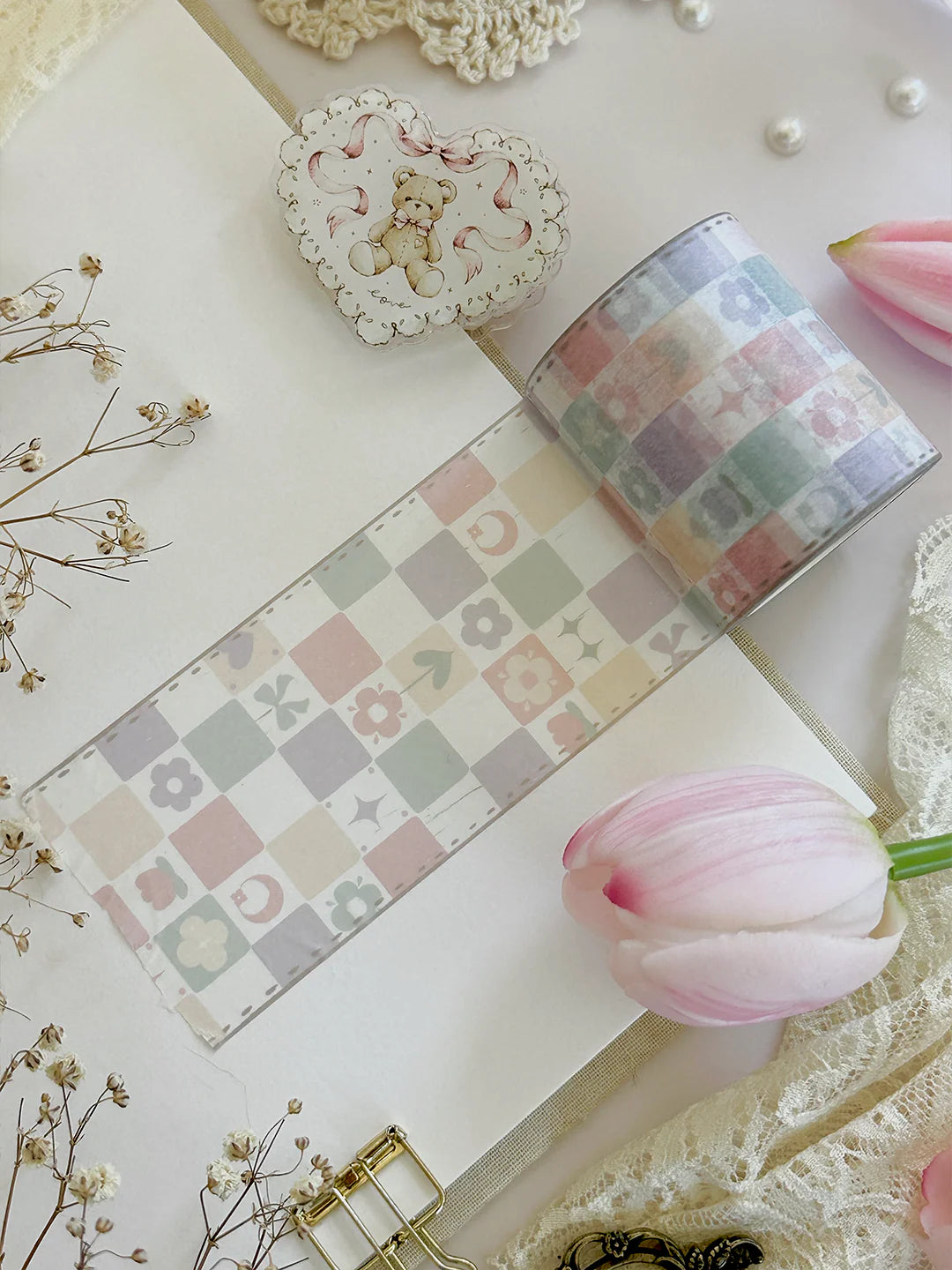 Leelajournals Washi Tape - Neutral Whimsy Checkered
