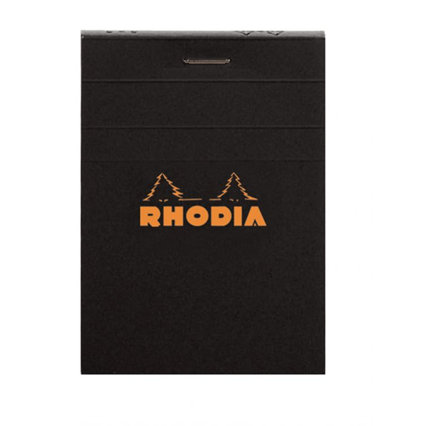 #10 top staplebound notebook with a black cover, from Rhodia. Measures 2 x 3" 80 Sheets (160 Pages) Available in Lined & Graph White Acid-Free Paper Paper Weight: 80 GSM