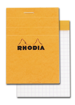 3 x 4" top staplebound notepad with an orange cover, from Rhodia. Measures 3 x 4" 80 Sheets (160 Pages) Available in Lined & Graph White Acid-Free Paper Paper Weight: 80 GSM