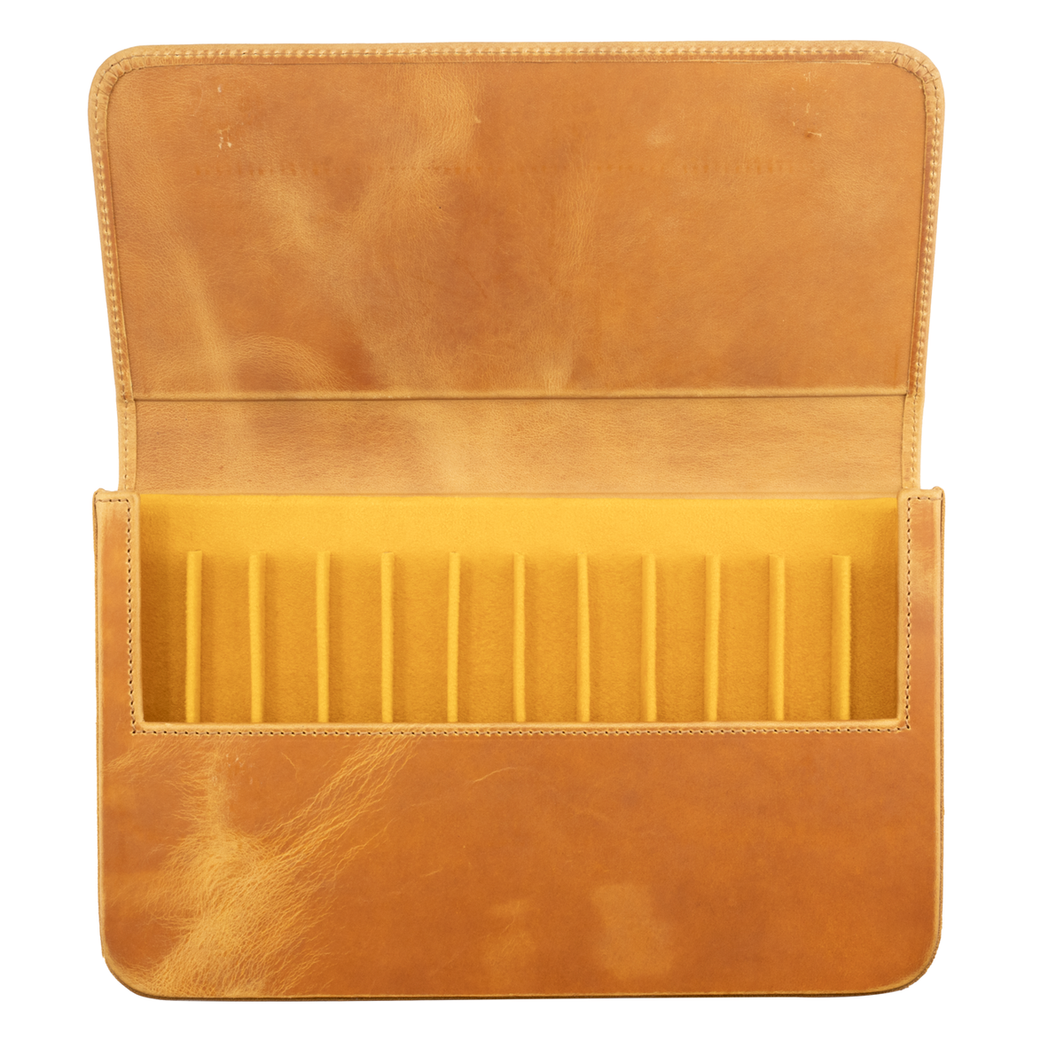 Galen Leather Co. Magnum Opus 12 Slot Magnetic Hard Pen Case - Crazy Horse Honey Ochre
