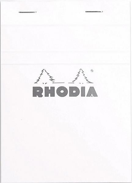 #13 top staplebound notepad with a white cover, from Rhodia. Measures 4 x 6" 80 Sheets (160 Pages) Available in Lined & Graph White Acid-Free Paper Paper Weight: 80 GSM