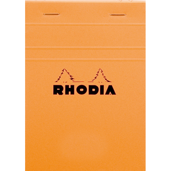 #13 top staplebound notepad with an orange cover, from Rhodia. Measures 4 x 6" 80 Sheets (160 Pages) Available in Lined & Graph White Acid-Free Paper Paper Weight: 80 GSM
