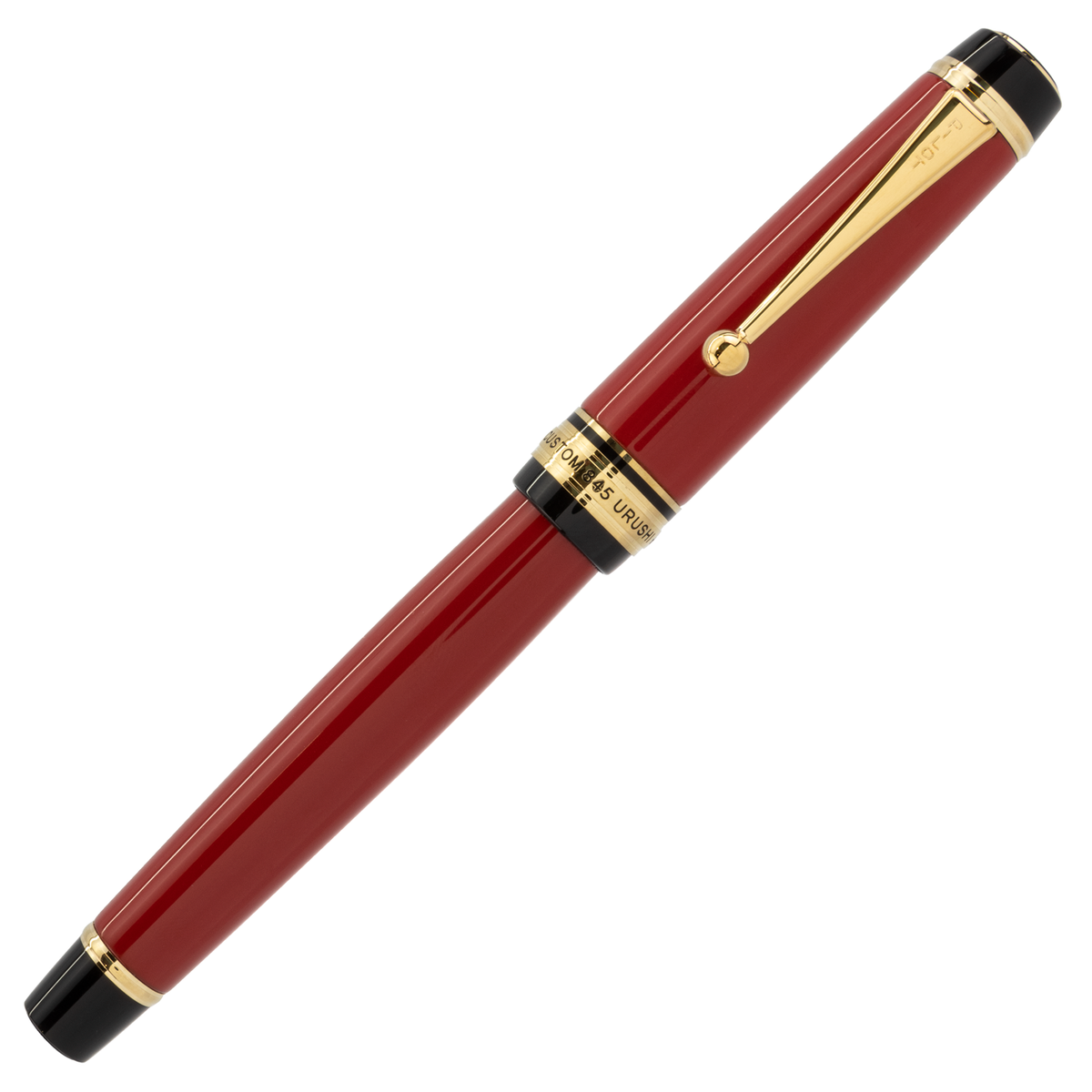 Each pen barrel in this 845 is skillfully lacquered, cured, and polished three times to create an exquisite, ebonite finish, finished off with gold trim. Two-toned, 18-karat gold/rhodium Fine/Medium Nib. Nib #15 Uses Pilot cartridges or included CON-70 converter. 1.5 ounce weight. 6" capped, 5.5" uncapped, posting is not recommended.