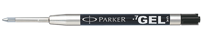 Classic parker-style gel ballpoint refill in black. More smoothly flowing ink than standard ballpoint, requires less pressure to write. Sold in two-pack. Also available in blue.
