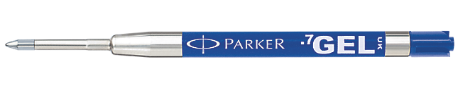 Classic parker-style gel ballpoint refill in blue. More smoothly flowing ink than standard ballpoint, requires less pressure to write. Sold in two-pack. Also available in black.