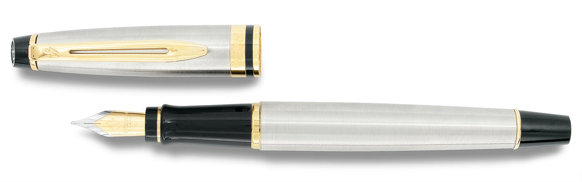 Waterman Expert Stainless Steel Gold Trim Fountain