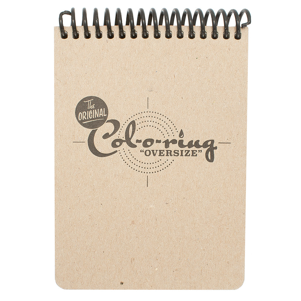 Each A6-sized Col-o-ring OVERSIZE contains: 4"x5.5" with die cut rounded corners 40 sheets of 100lb/160gsm Euuropean paper from a 400-year-old mill Acid-free bright, natural white paper Slightly toothy paper but not enough to catch even the sharpest dip nib Sturdy chipboard covers letterpress printed with a crisp application of "afterburner" black Durable plastic spiral ring, perfect for back pockets or backpacks.