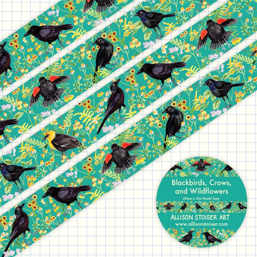 Allison Stoiser Art - Washi tape - 20mm - Blackbirds, Crows and Wildflowers