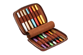 Galen Leather Co. Zippered Collector Pen Case for 14 Kawecos - Aged Copper