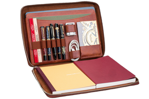 Galen Leather Co. Leather Compendium Bag - A4 Zippered Folio Organizer - Aged Copper