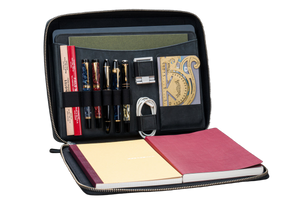 Galen Leather Co. Leather Compendium Bag - A4 Zippered Folio Organizer - Crazy Horse Graphite