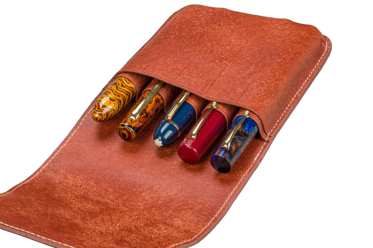 Galen Leather Co. Magnetic Flap Pen Case for 5 Pens - Aged Copper
