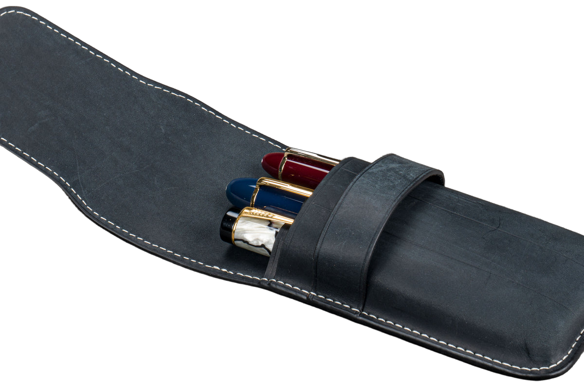 Galen Leather Co. Flap Pen Case for 3 Pens - Crazy Horse Graphite