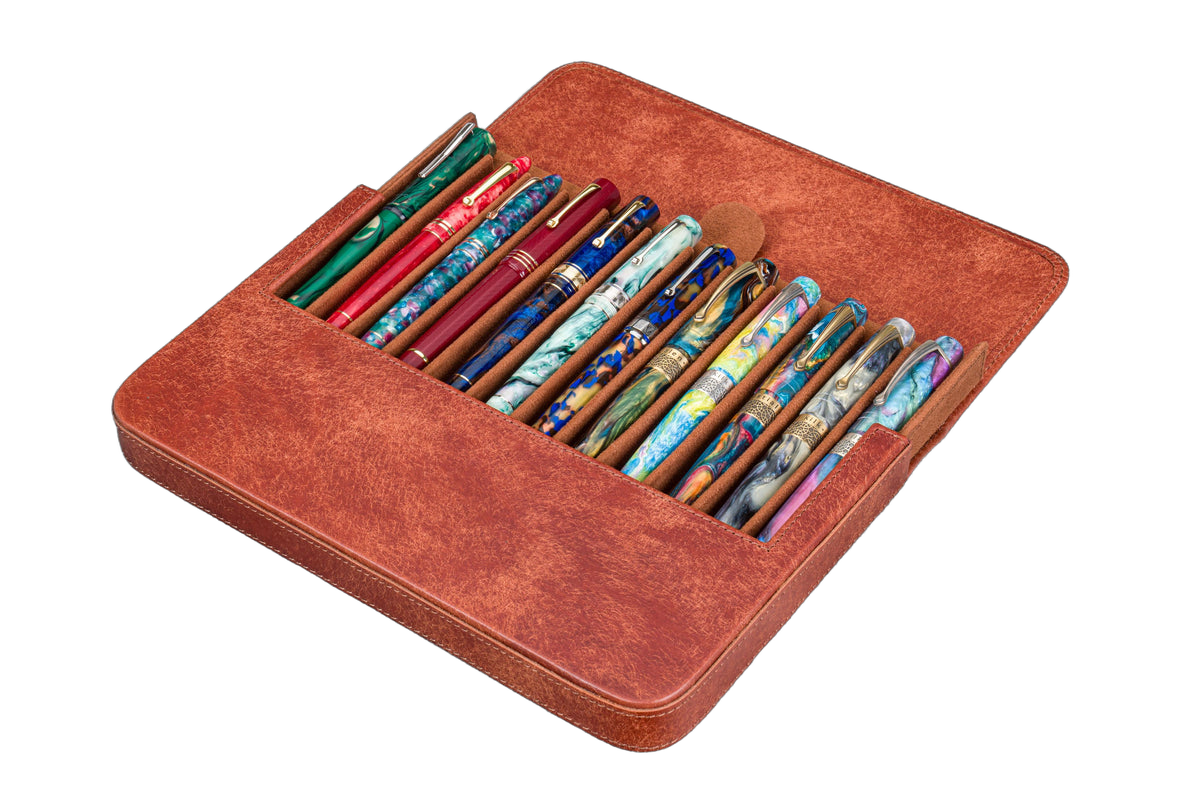 Galen Leather Co. Magnum Opus 12 Slot Hard Magnetic Pen Case - Aged Copper