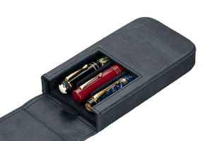 Galen Leather Co. Flap Magnum Opus 3 Slot Hard Pen Case - Crazy Horse Graphite