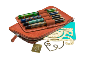 Galen Leather Co. Slip-N-Zip 4 Pen Pouch - Aged Copper