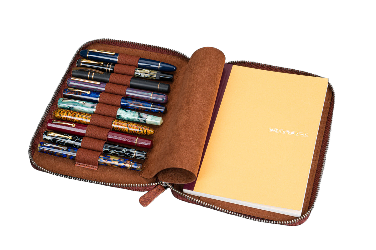 Galen Leather Co. Zippered 10 Slot Pen Case with A5 Notebook Holder - Aged Copper