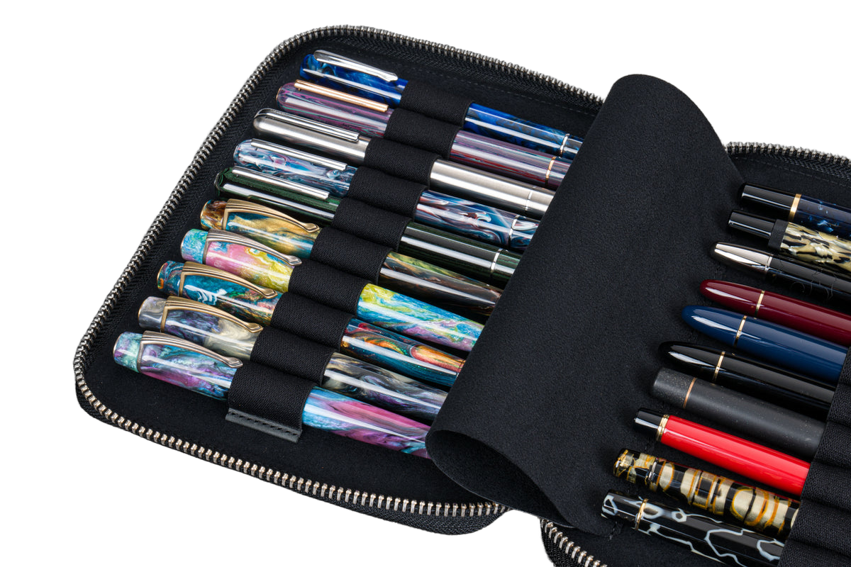 Galen Leather Co. Zippered 20 Slot Pen Case - Crazy Horse Graphite
