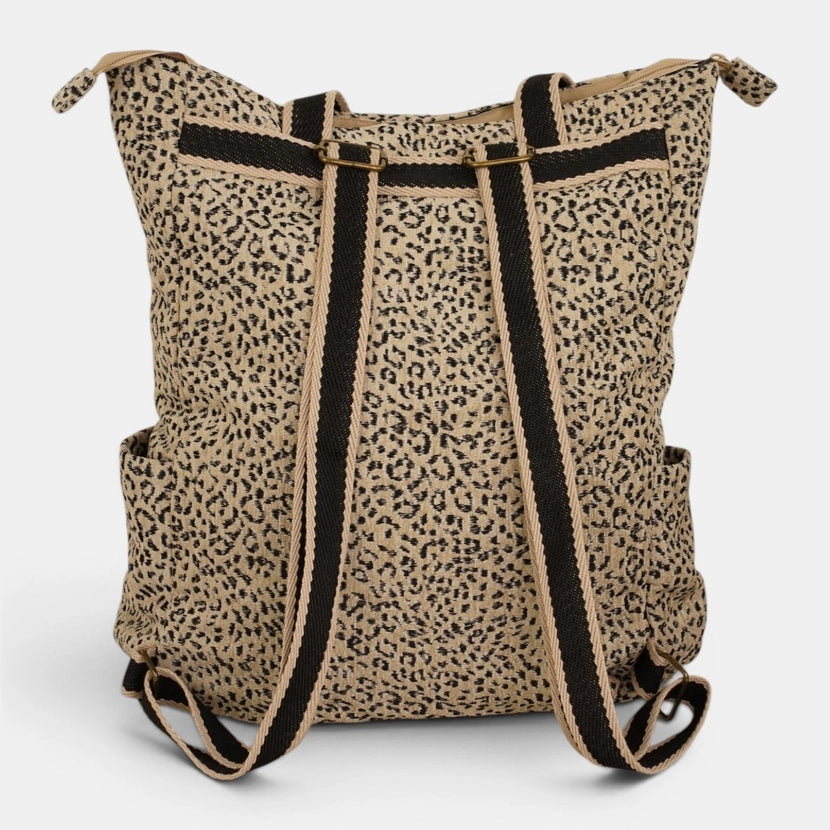 De La Mur Line US Inc. - Leopard Jacquard Backpack/Shoulder Bag - Beige & Black