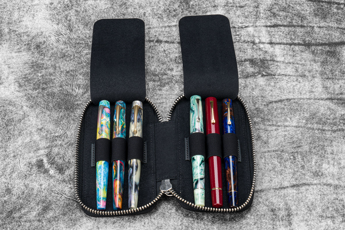 Galen Leather Co. Zippered 6 Slot Pen Case - Crazy Horse Graphite