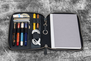 Galen Leather Co. Zippered A5 Notebook Folio - Crazy Horse Graphite