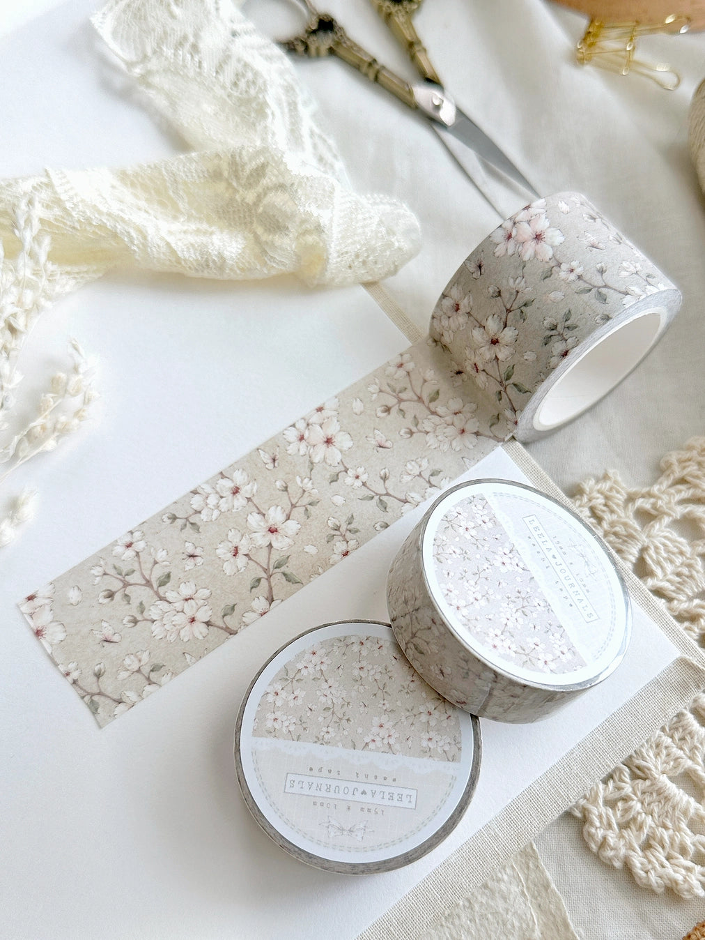 Leelajournals Washi Tape - Beige Sakura Floral