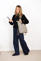 De La Mur Line US Inc. - Leopard Jacquard Backpack/Shoulder Bag - Beige & Black