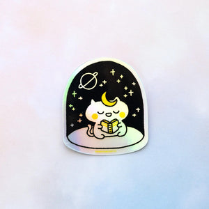 Robot Dance Battle - Reading Magical Cat Holographic Sticker